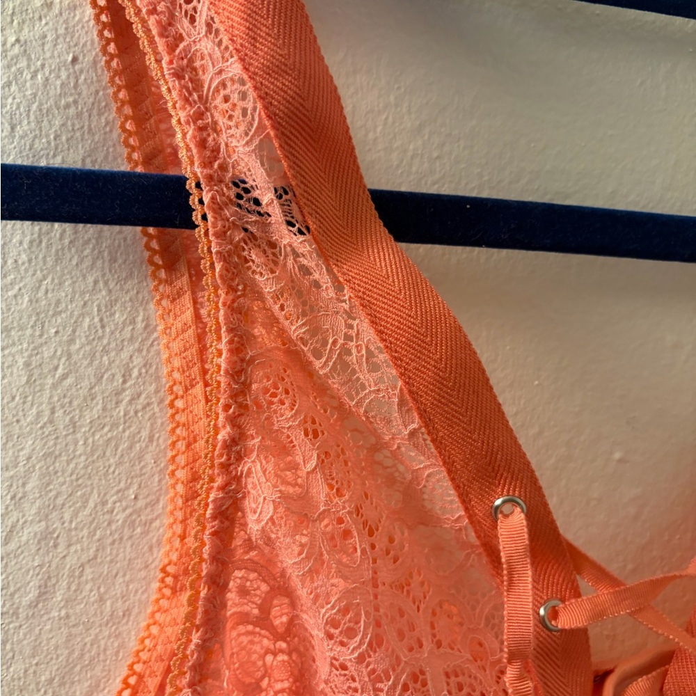 Lace-Up Orange Lace Victoria Secret Bodysuit - Picture 5 of 9